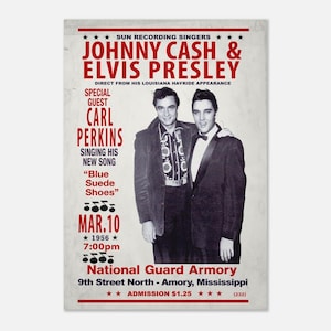 Poster del concerto di Johnny Cash ed Elvis Presley, Sun Recording Singers, poster vintage classico su carta semilucida