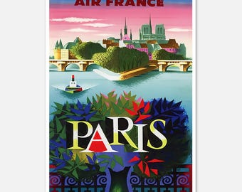 Poster vintage Air France Parigi, poster da parete di viaggio aereo, stampa opaca classica retrò