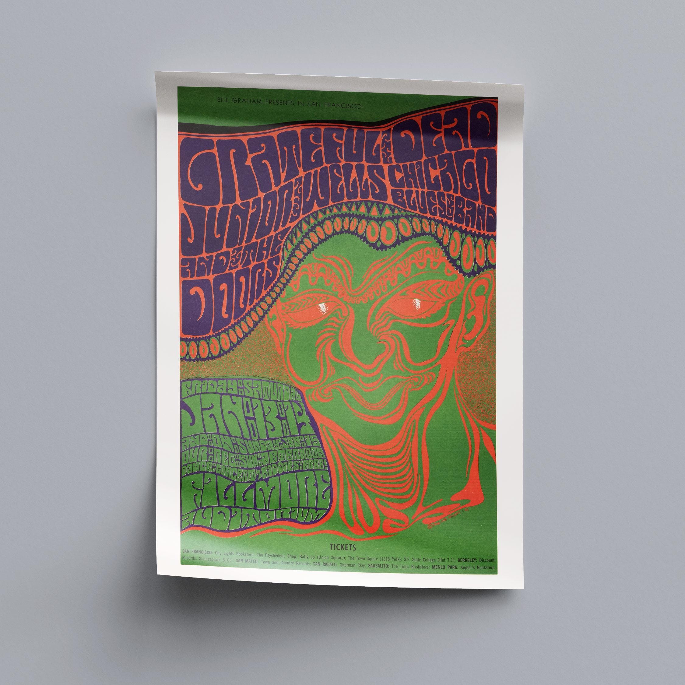 Grateful Dead, the Doors 1967 Fillmore Concert Poster, Vintage
