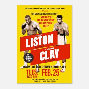 Póster de boxeo Sonny Liston vs Clay (Muhammad Ali), pelea por el campeonato mundial de peso pesado, póster clásico vintage en papel semibrillante
