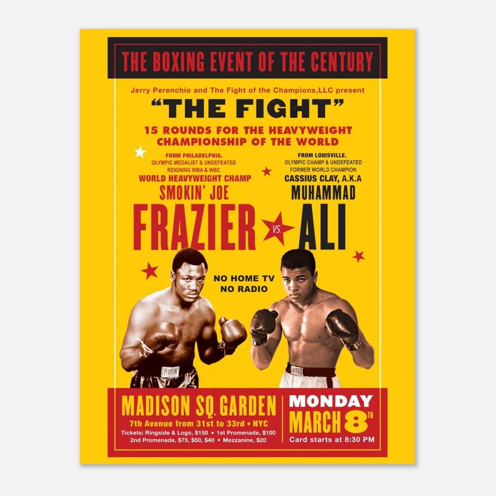 Ali Vs Frazier Vintage Boxing Poster: Fight of the Century, 1971