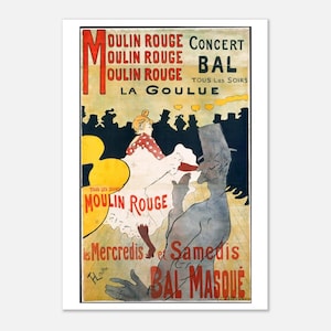Moulin Rouge, La Goulue, Toulouse-Lautrec, Vintage French Art Nouveau, Cabaret Poster, Bohemian Montmartre Paris Art