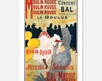 Moulin Rouge, La Goulue, Toulouse-Lautrec, Art Nouveau francese vintage, Poster di cabaret, Arte Boho Montmartre Parigi