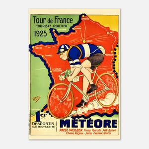Tour de France 1925 poster, vintage wielersport Meteore, muurkunst decor, BoHo klassieke semi-glanzende papieren poster
