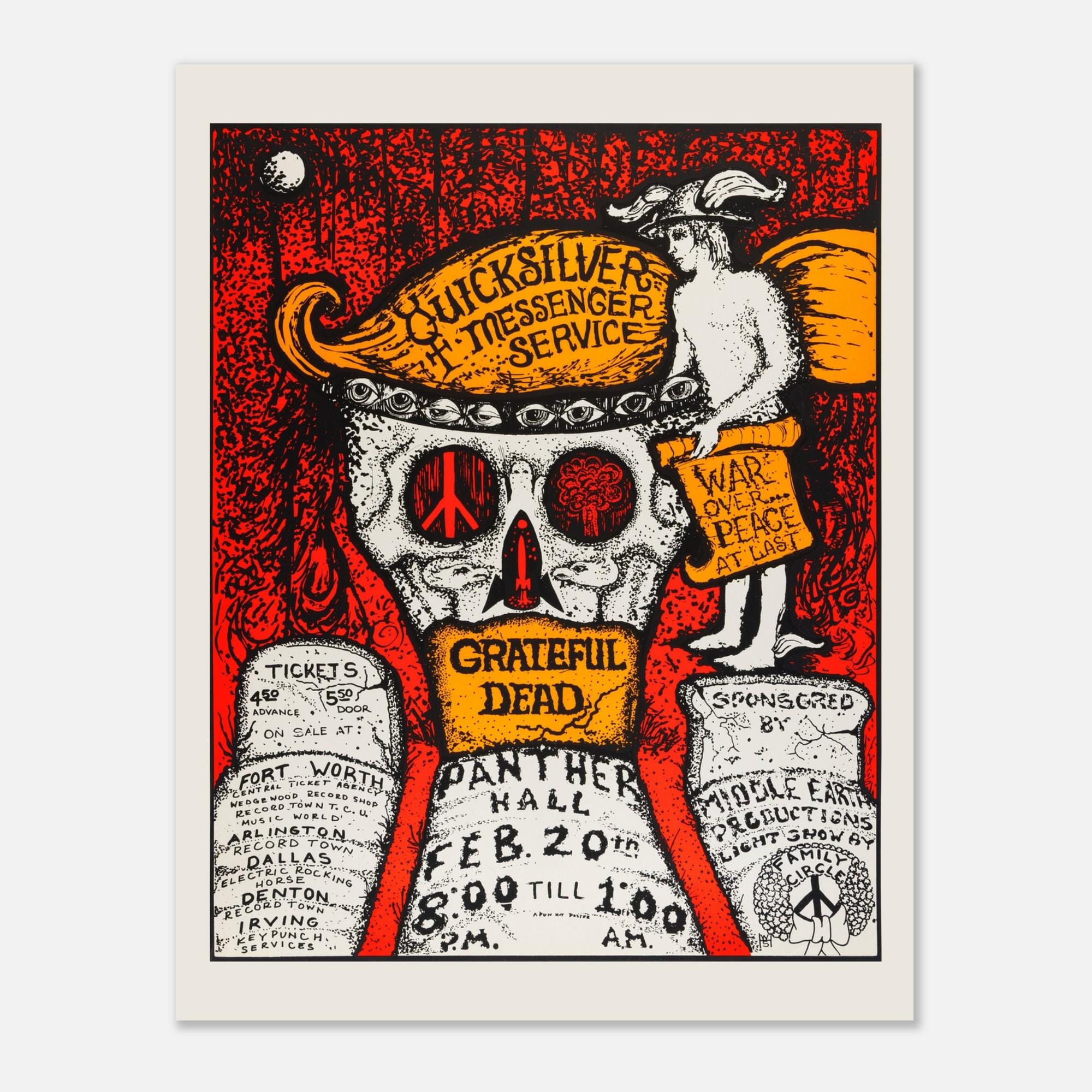 GRATEFUL DEAD グレイトフルデッド コンサートポスター ビンテージ グレイトフル・デッドのポスター、1970年フォートワース・パンサー