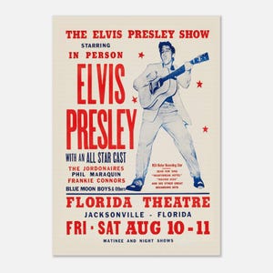 Póster del concierto de Elvis Presley, 1956, reproducción, póster clásico vintage en papel semibrillante.