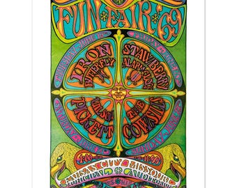 Vintage Psychedelic Fun Fair Poster: Iron Butterfly, Wilson Pickett, Cowsills 1969 Kansas City Reprint