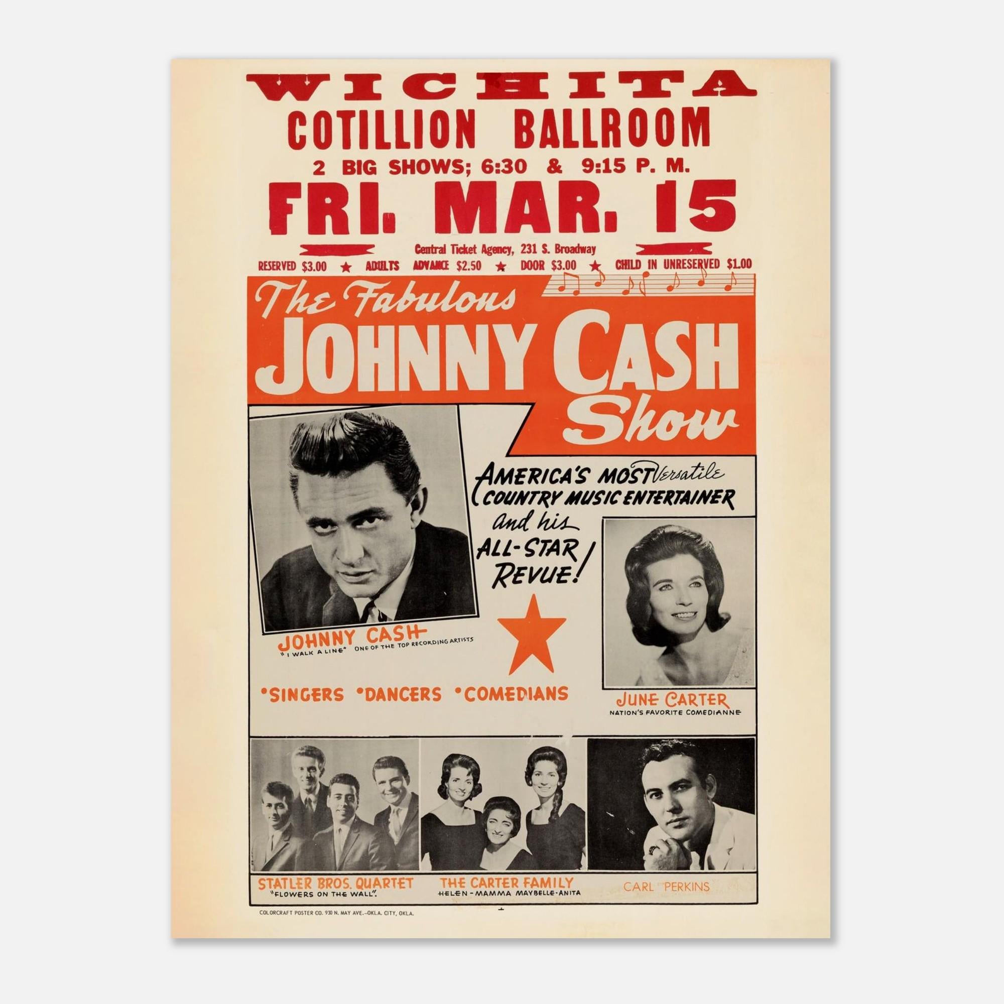 Johnny Cash 1968 Concert Poster: Wichita, KS Vintage Art Print