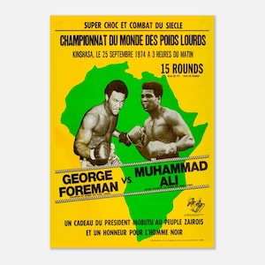 Póster de Muhammad Ali vs. George Foreman, impresión de Rumble in the Jungle, pelea en Zaire 1974, decoración de boxeo por el campeonato de peso pesado, arte mural deportivo