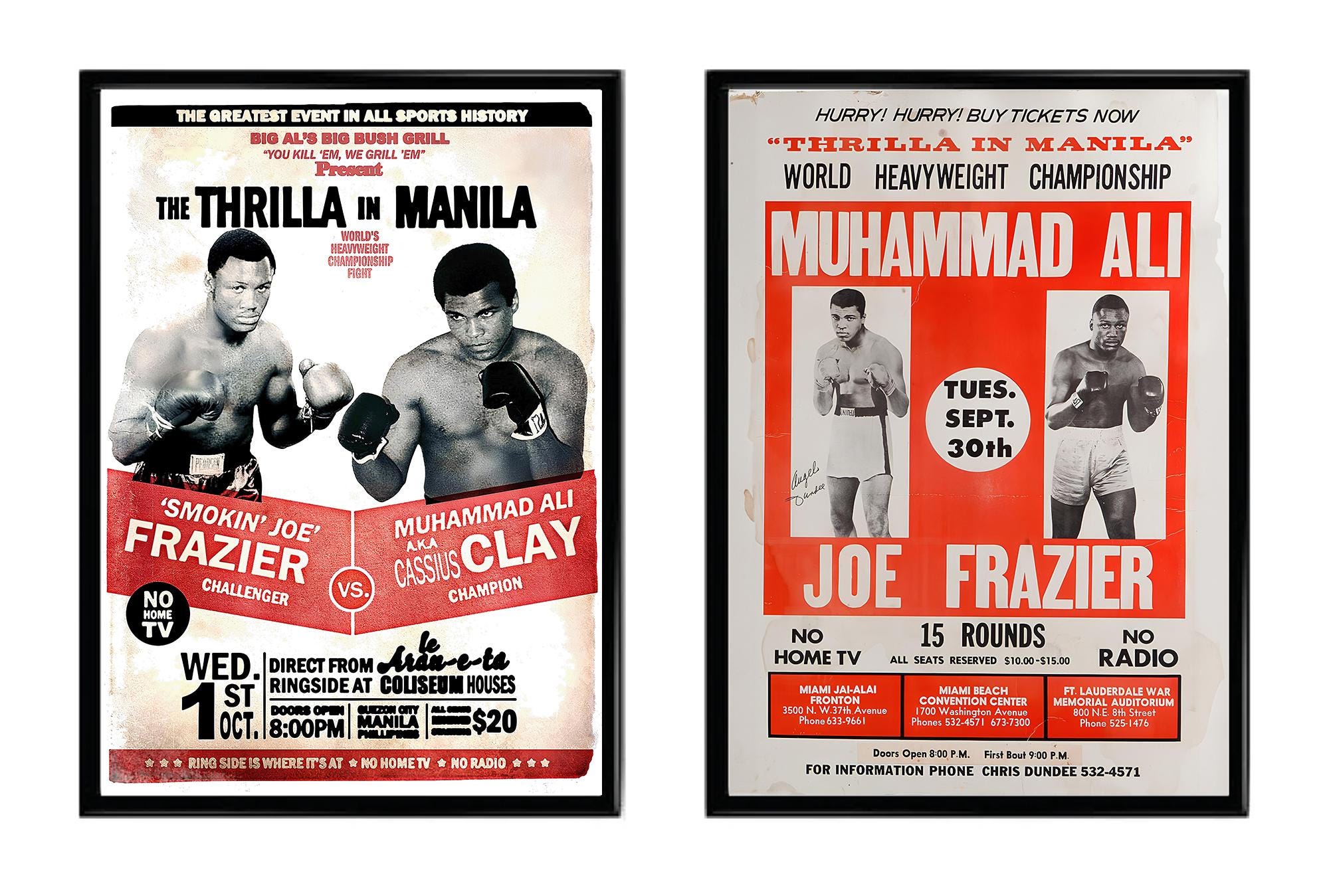 Thrilla in Manila Two Boxing Posters 1975, Muhammad Ali Vs Joe