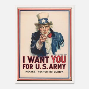 Manifesto "Ti voglio per l'esercito americano", stampa di J. M. Flagg del 1917, arte di reclutamento d'epoca dello Zio Sam, manifesto della Prima Guerra Mondiale