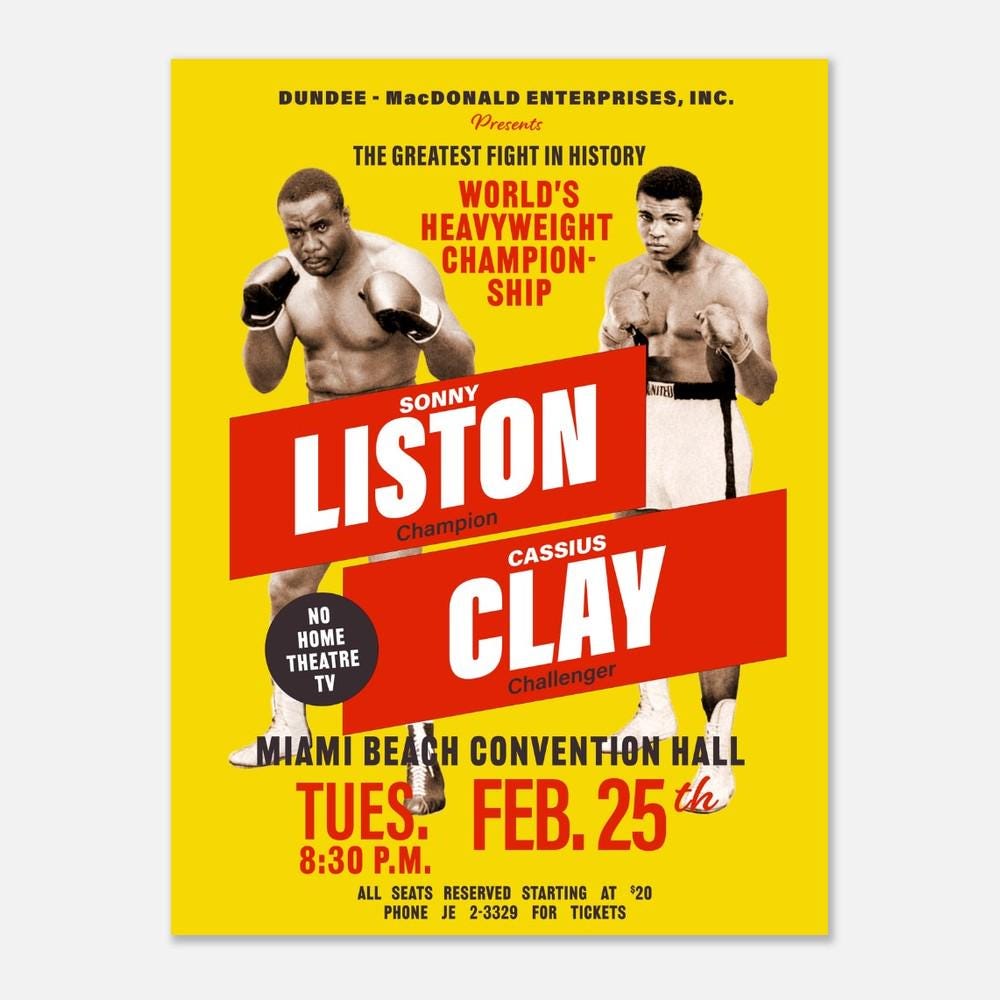 ソニー・リストン対モハメド・アリのボクシングポスター：世界ヘビー級