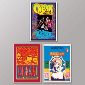 Pósters del concierto de Cream Band, set de 3 impresiones, Taj Mahal, Royal Albert Hall, concierto de despedida de Psychedelic Cream (descargas digitales)
