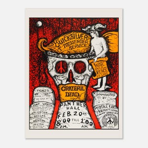 Póster de Grateful Dead, Panther Hall, Fort Worth, concierto de rock de Quicksilver de 1970, póster clásico bohemio en papel semibrillante.