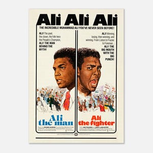 Muhammad Ali Poster, Ali, The Man. Ali, The Fighter 1975, Boxing Documentary Decor, Sports Wall Art
