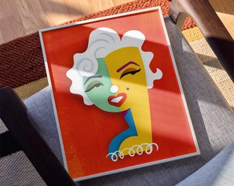 Stampa di Marilyn Monroe, stampa di Hollywood Modern Pop Art, poster BoHo classico su carta semilucida