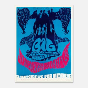 Póster de Janis Joplin, Gran Hermano, Steve Miller, concierto benéfico por la paz de 1967. Póster clásico de papel semibrillante.