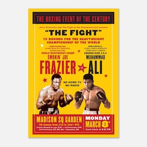 Póster vintage de Ali vs. Frazier, Pelea del Siglo 1971, Madison Square Garden, póster clásico bohemio en papel semibrillante.