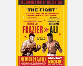 Póster de boxeo vintage de Ali vs. Frazier: La pelea del siglo, 1971