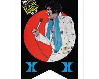 Manifesto del concerto di Elvis Presley: riproduzione del tour estivo del 1975 all'Hilton Hotel, poster su carta semilucida