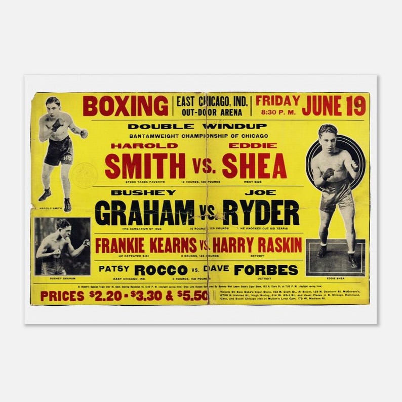 Vintage Chicago Boxing Poster 1920s, Fight Broadside, Boho Classic Semi ...