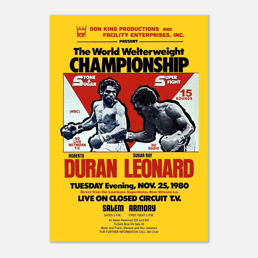 Roberto Duran Vs Sugar Ray Leonard Boxing Poster: the Super Fight