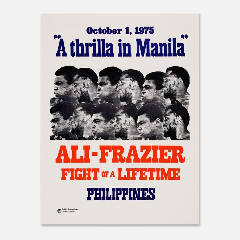 Semi-glanzende poster Muhammad Ali vs Joe Frazier 'Thrilla in Manila' 60x80 cm / 24x32″