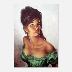 Tina con un vestido verde. Lámina de J. H. Lynch de la época de Tretchikoff. Lámina kitsch vintage. Lámina vintage coleccionable.