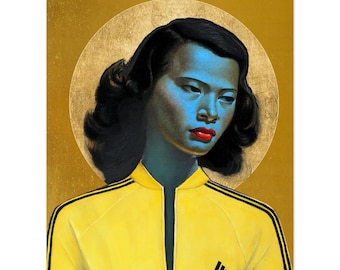 Modern Chinese Girl Print, Green Lady, Altered Art, Tretchikoff Rousseau, Retro Vintage Poster