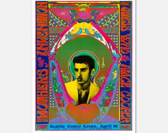 Frank Zappa, Alice Cooper 1969 Seattle, WA Psychedelic Concert Poster Reprint, Semi-Glossy Paper Poster