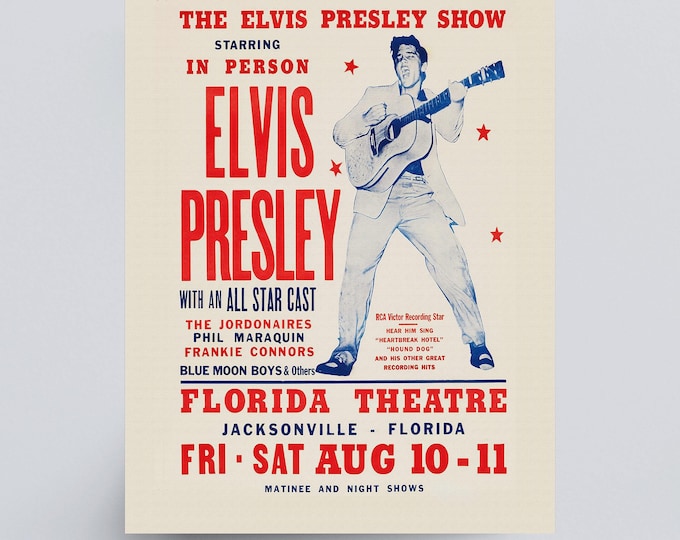 Elvis Presley Concert Poster, 1956 Reproduction, Vintage Classic Semi-Glossy Paper Poster