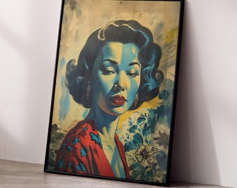 Grafika artystyczna „Zielona Dama”: Mid Century Modern, styl Tretchikoffa