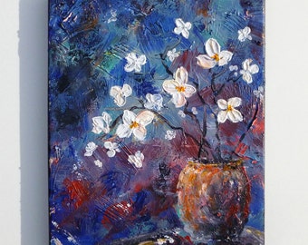 Flower vase painting, Textured flowers painting 8x10