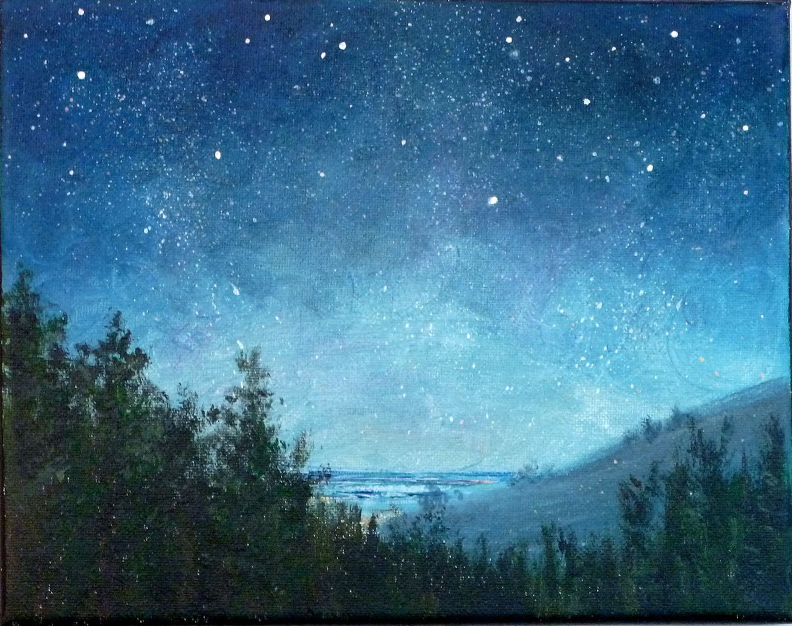 Night sky small stars landscape painting 8x10 astronomy Etsy