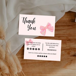 Coquette Bow Feminine Mini Business Thank You For Your Order Card Template, Editable Small Business Thank You Card, Package Insert Template