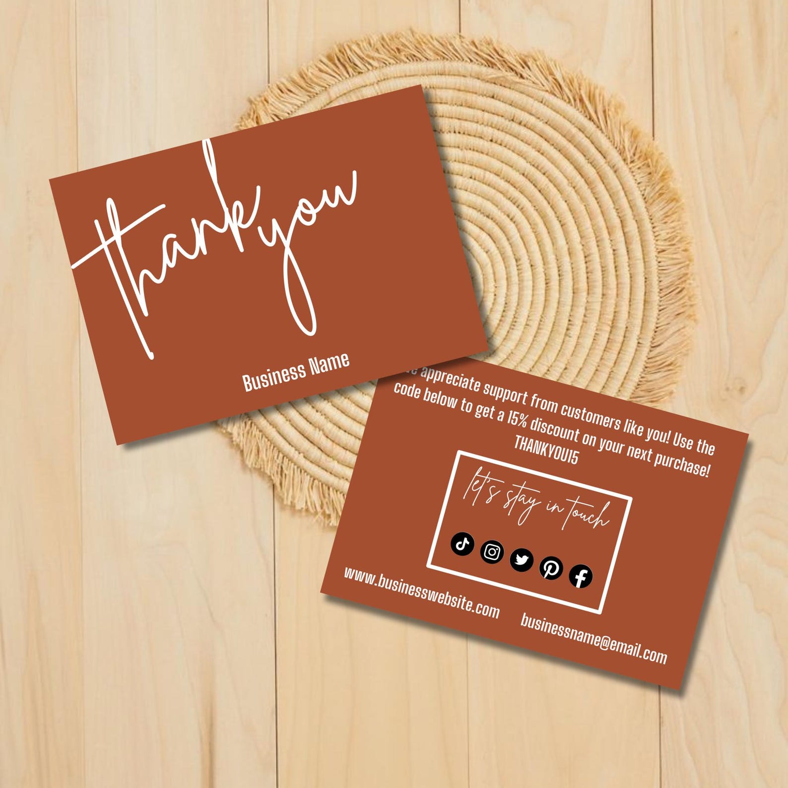 Boho Trendy Business Thank You Card Template, Editable Small Business ...