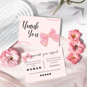 Coquette Bow Feminine Business Thank You For Your Order Card Template, Editable Small Business Thank You Card, Package Insert Template
