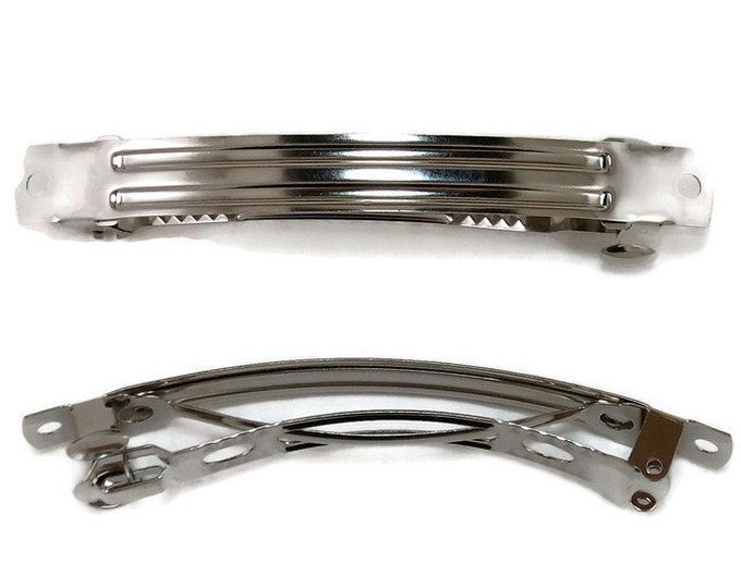 10 PCS 60100mm High Quality French Barrettes, Silver Curved Top Metal