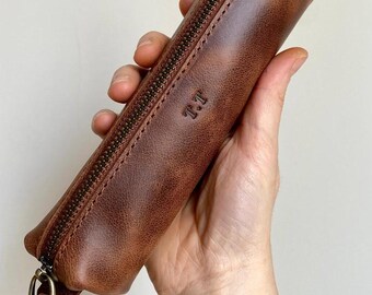 Handmade Genuine Leather Pencil Case – Custom Engraved Personalized Pen Pouch, Artisan Crafted Gift