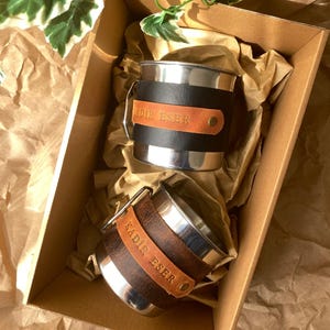 Handmade Genuine Leather Wrapped Stainless Steel Mug – Personalized Camping Cup
