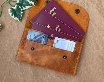 Handmade Genuine Leather Family Passport Holder – Travel Wallet, Custom Name Engraved
