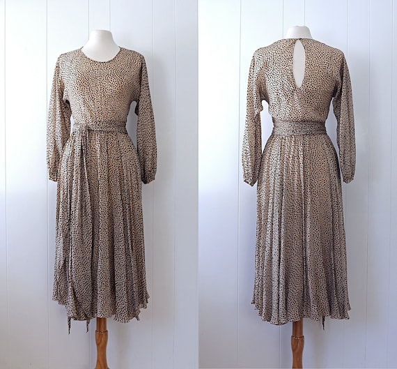1970s HALSTON Silk Chiffon Pebble Print Dress