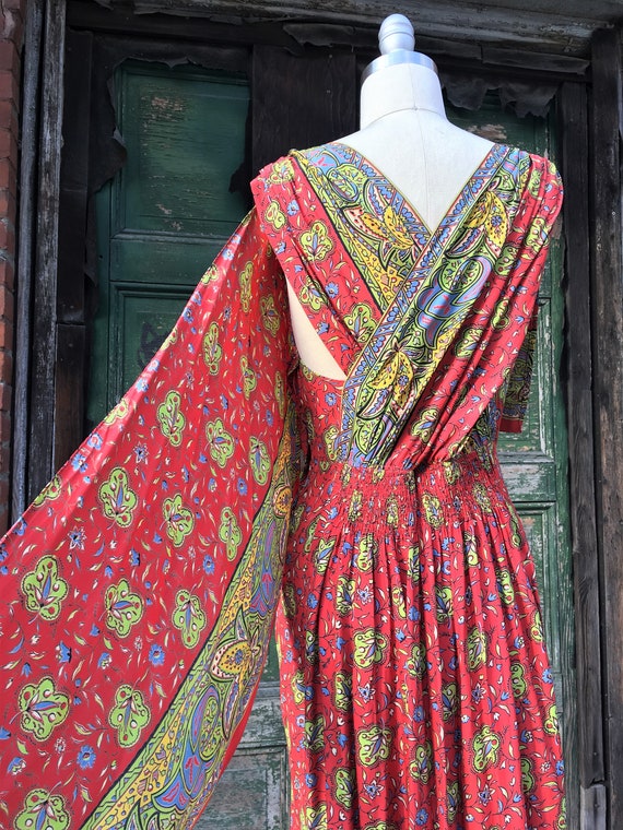 1930s Red Cold Rayon Sari Dress
