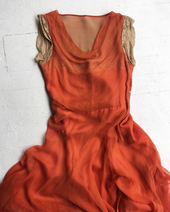 1930s Fire Orange chiffon Dress and Bolero