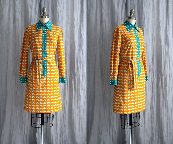 1960s Marimekko Orange and Teal Cloud Print Shirt