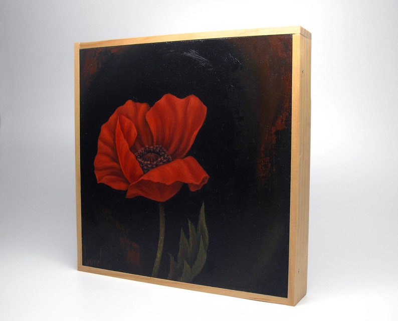 Nana Allegro Poppy Original Oil Painting on Wood 8x8 image 4