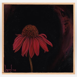 Twilight Echinacea Original Oil Painting on Wood 8x8 image 1