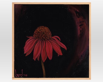 Twilight Echinacea - Original Oil Painting on Wood 8x8