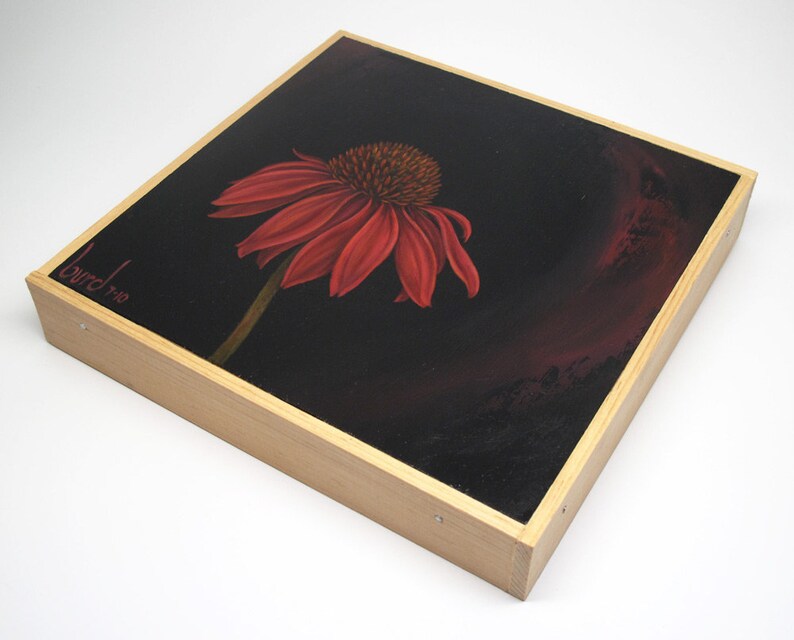 Twilight Echinacea Original Oil Painting on Wood 8x8 image 5
