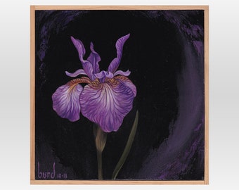 Eric the Red Iris - Original Oil Painting on Wood 8x8